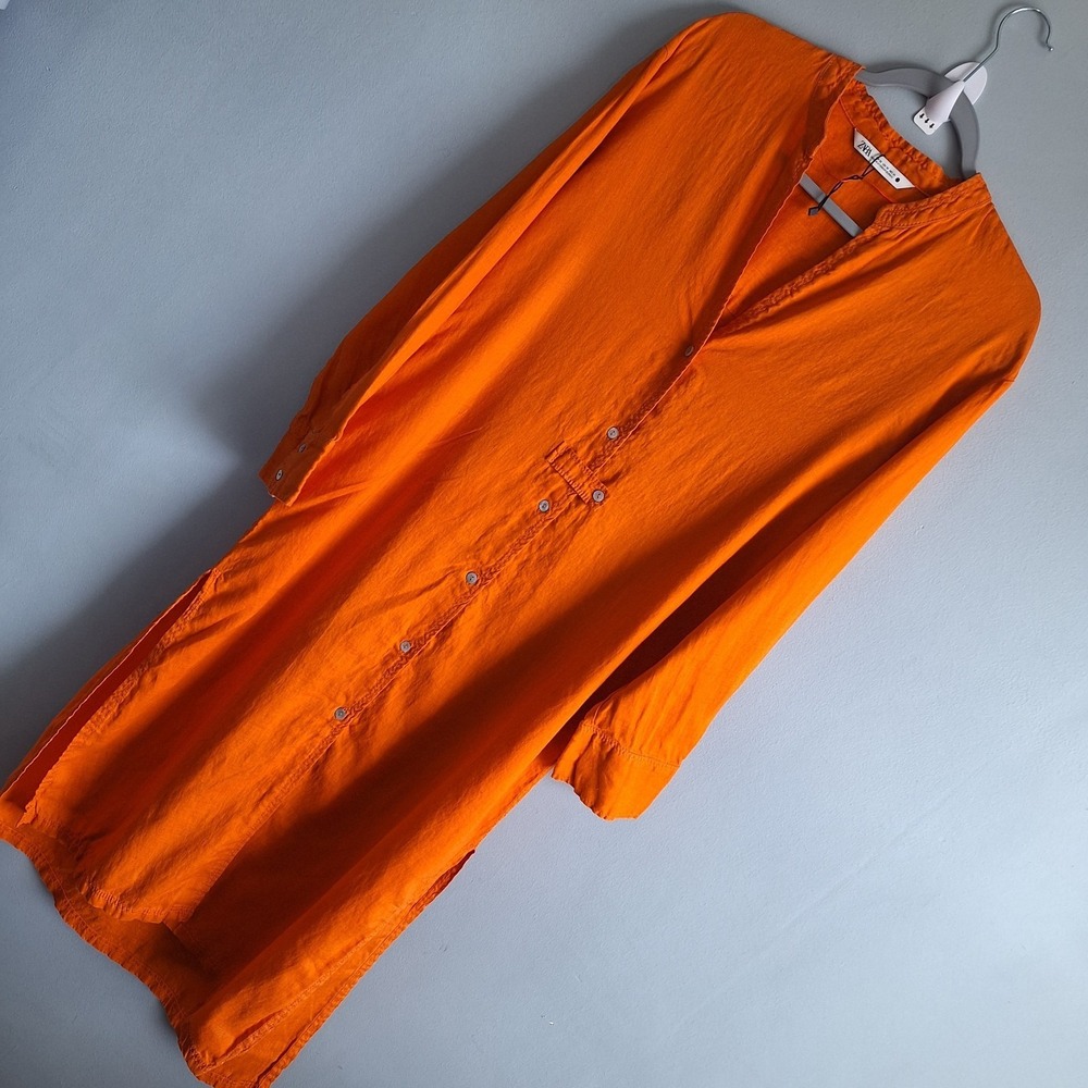 Zara Linen Button Up Maxi Dress Womens XS Orange Coastal Beachy New England